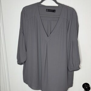 New York & Company Charcoal V-Neck Blouse